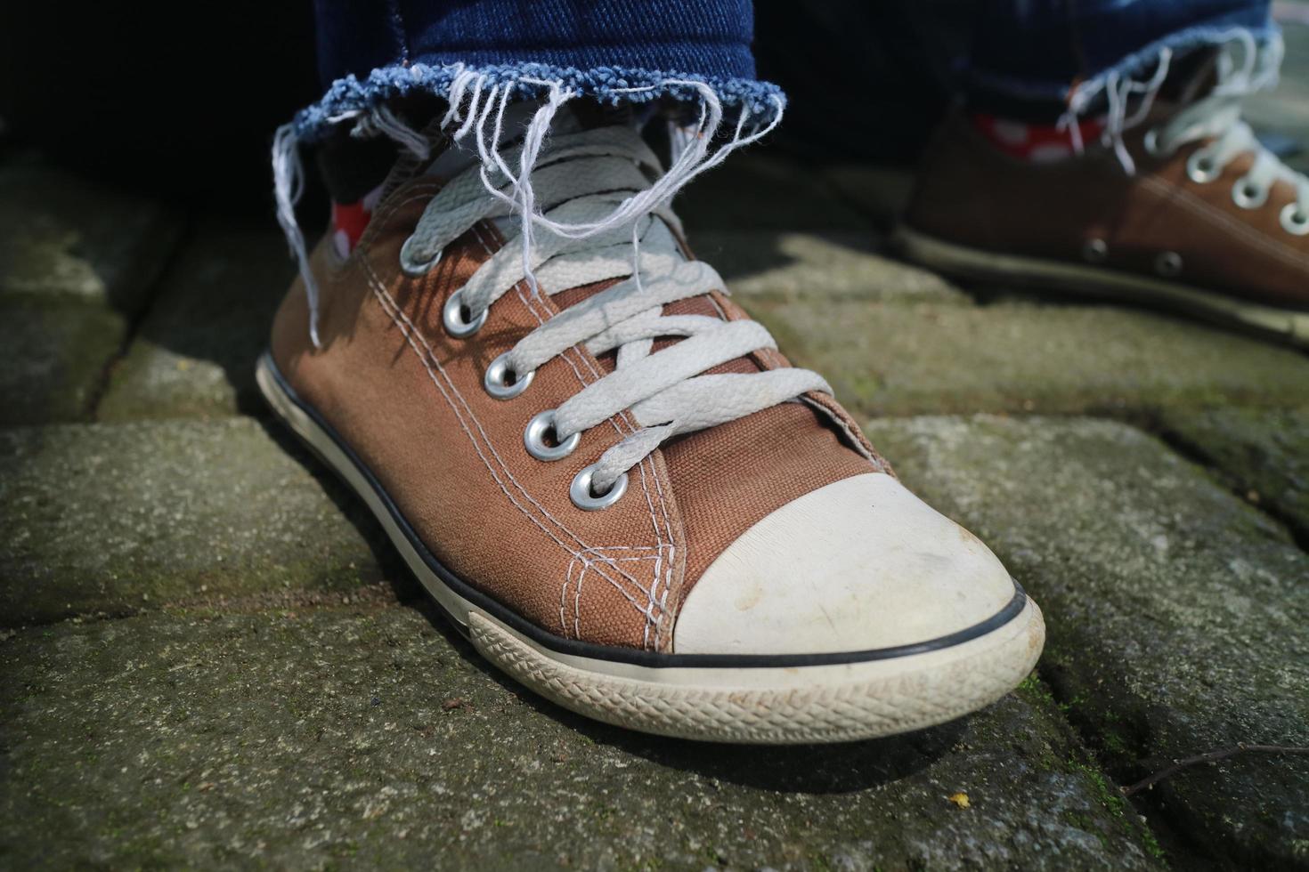 brown shoes with white laces photo