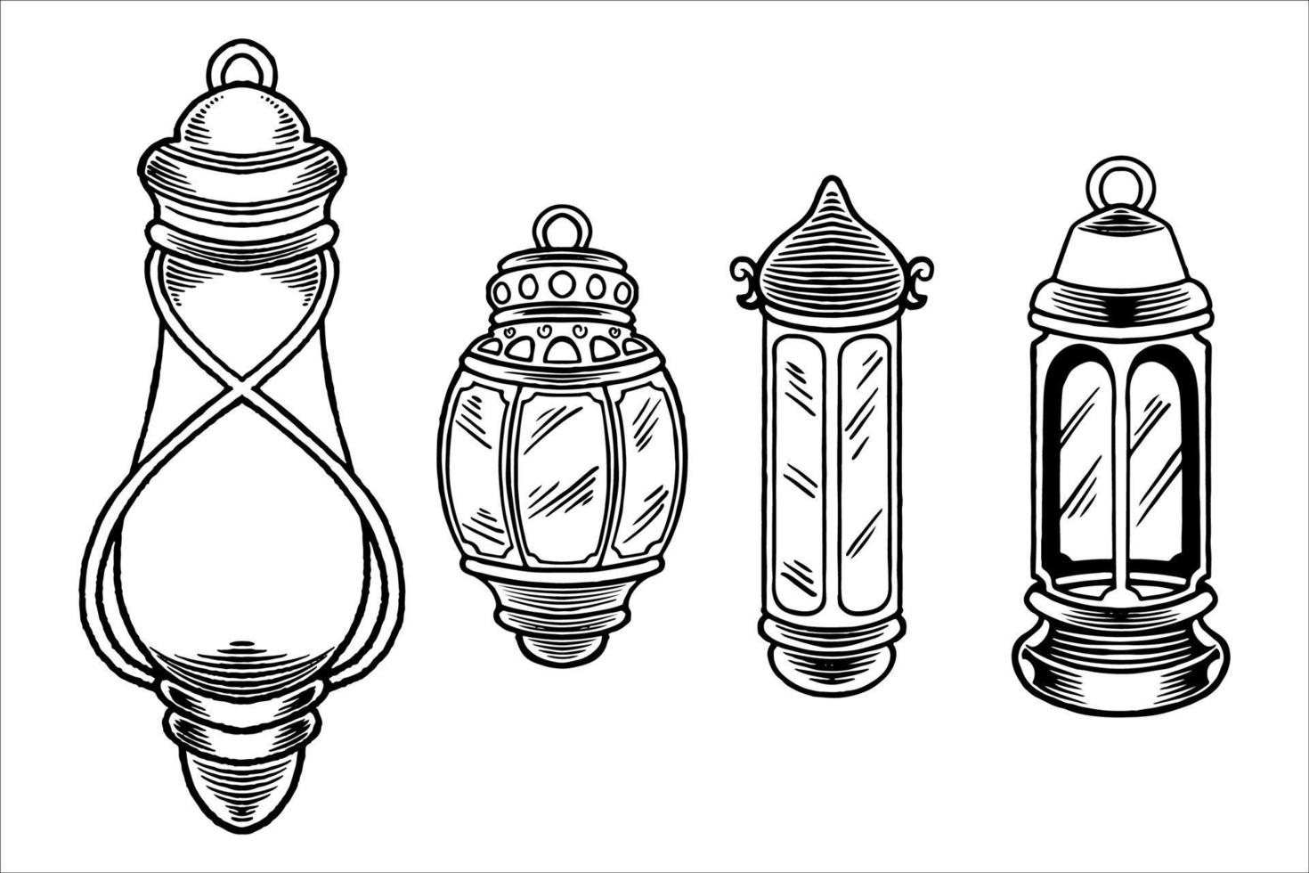 Hand drawn sketch of lanterns as islamic ornaments element vector