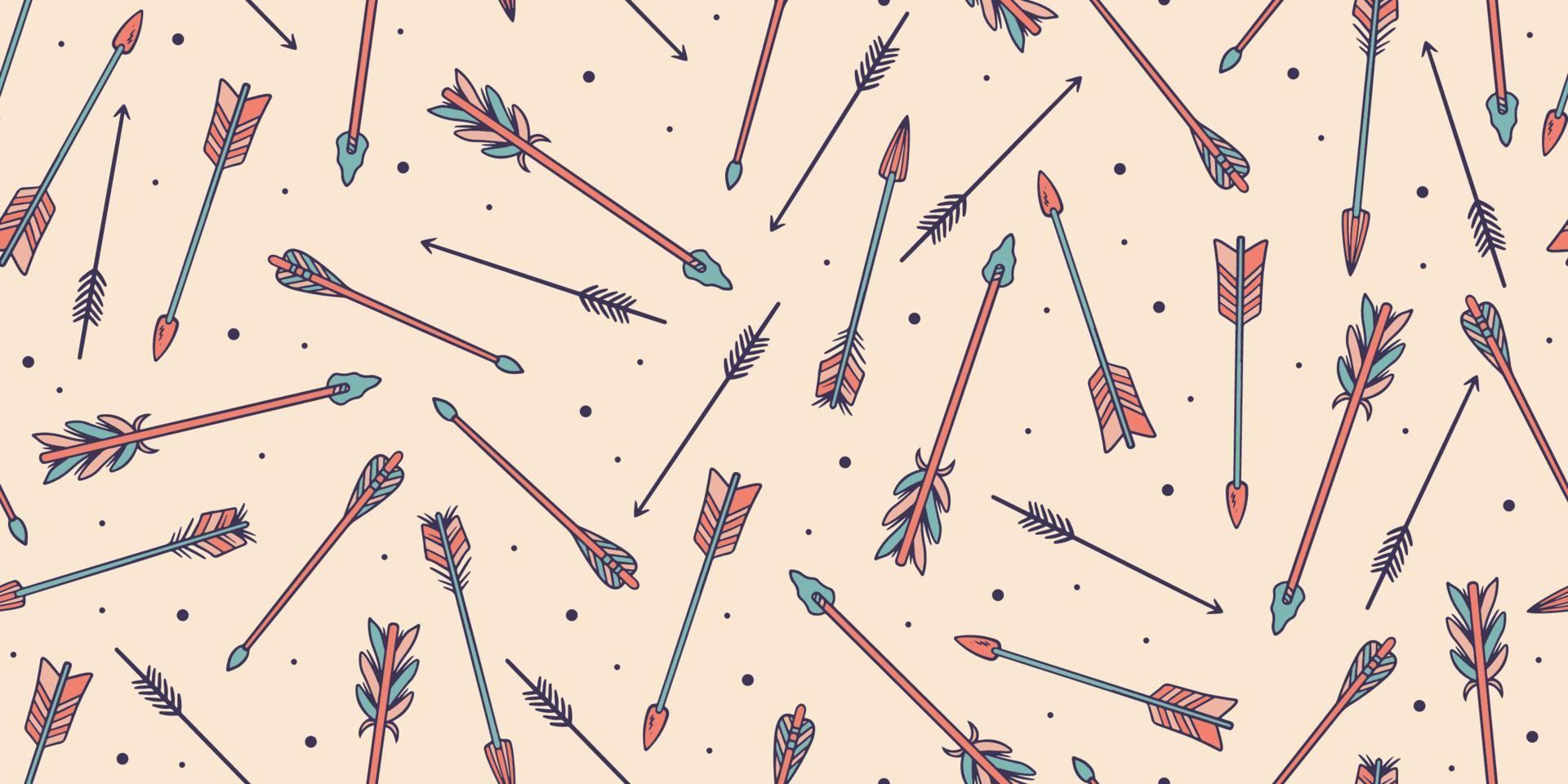 Set tribal style hand drawn seamless irregular arrow pattern pattern. vector