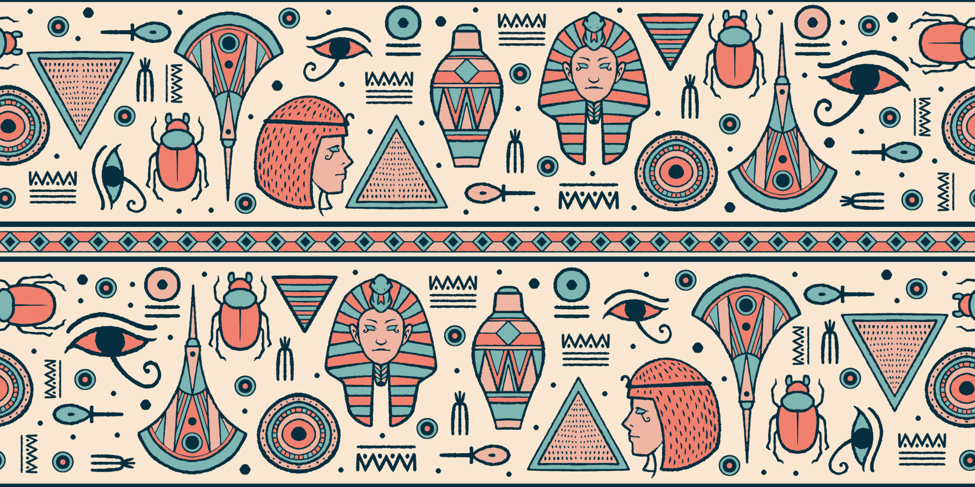 Set of seamless patterns hand drawn ancient egyptian tribal style