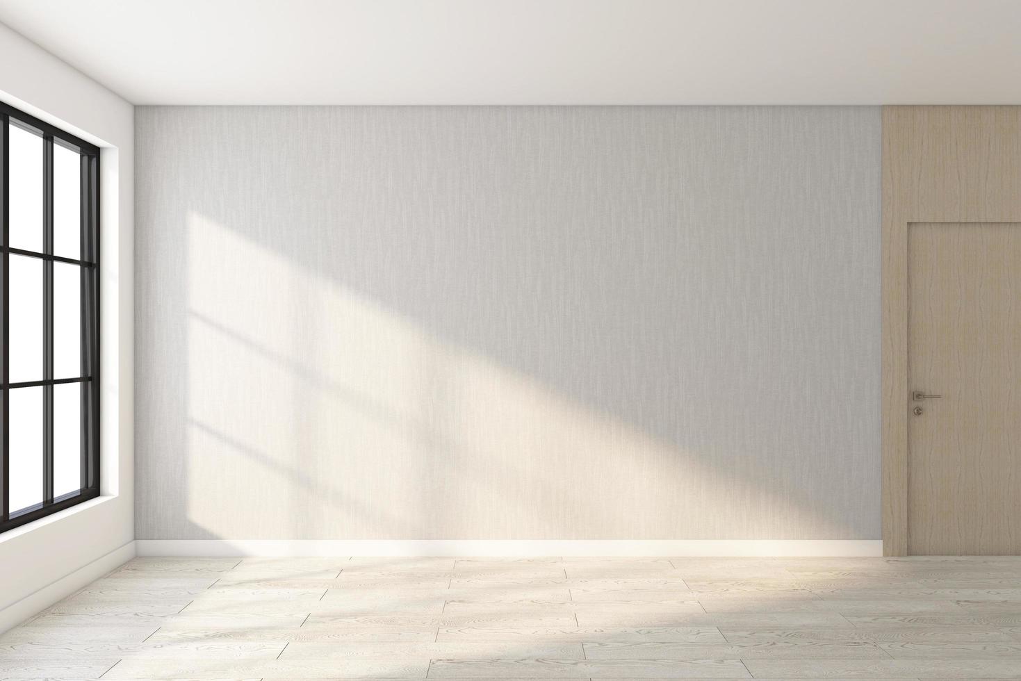 Minimalist empty room with gray wall and wood floor. 3d rendering photo