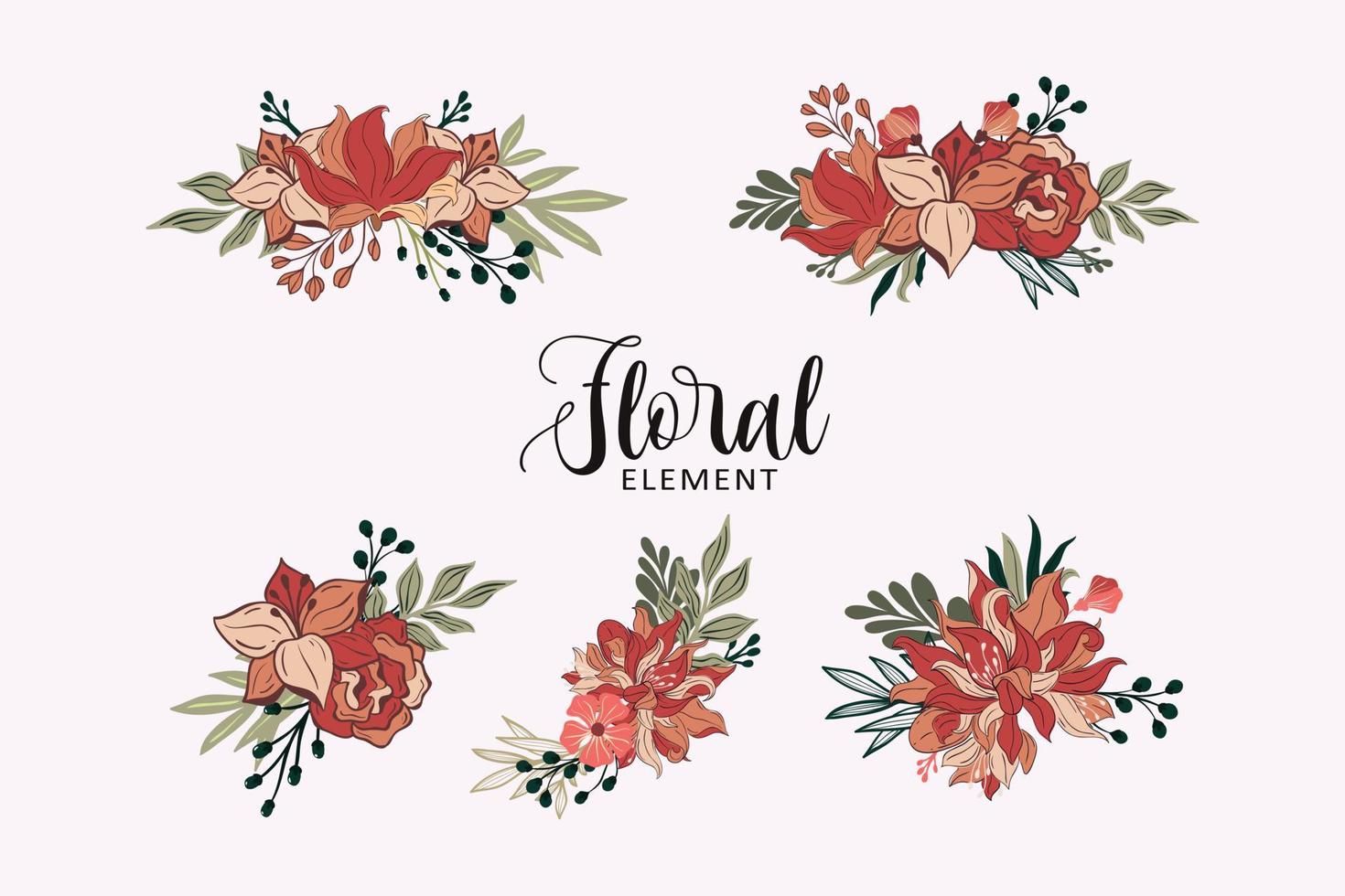 Floral set with leaves and flowers, elements for your compositions wedding cards vector