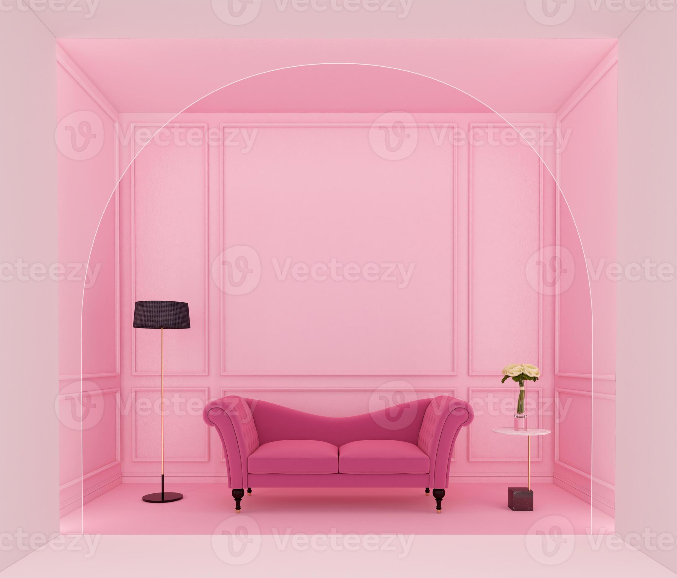 Magenta hot pink interior palace, luxury living room, digital illustration  Stock Illustration