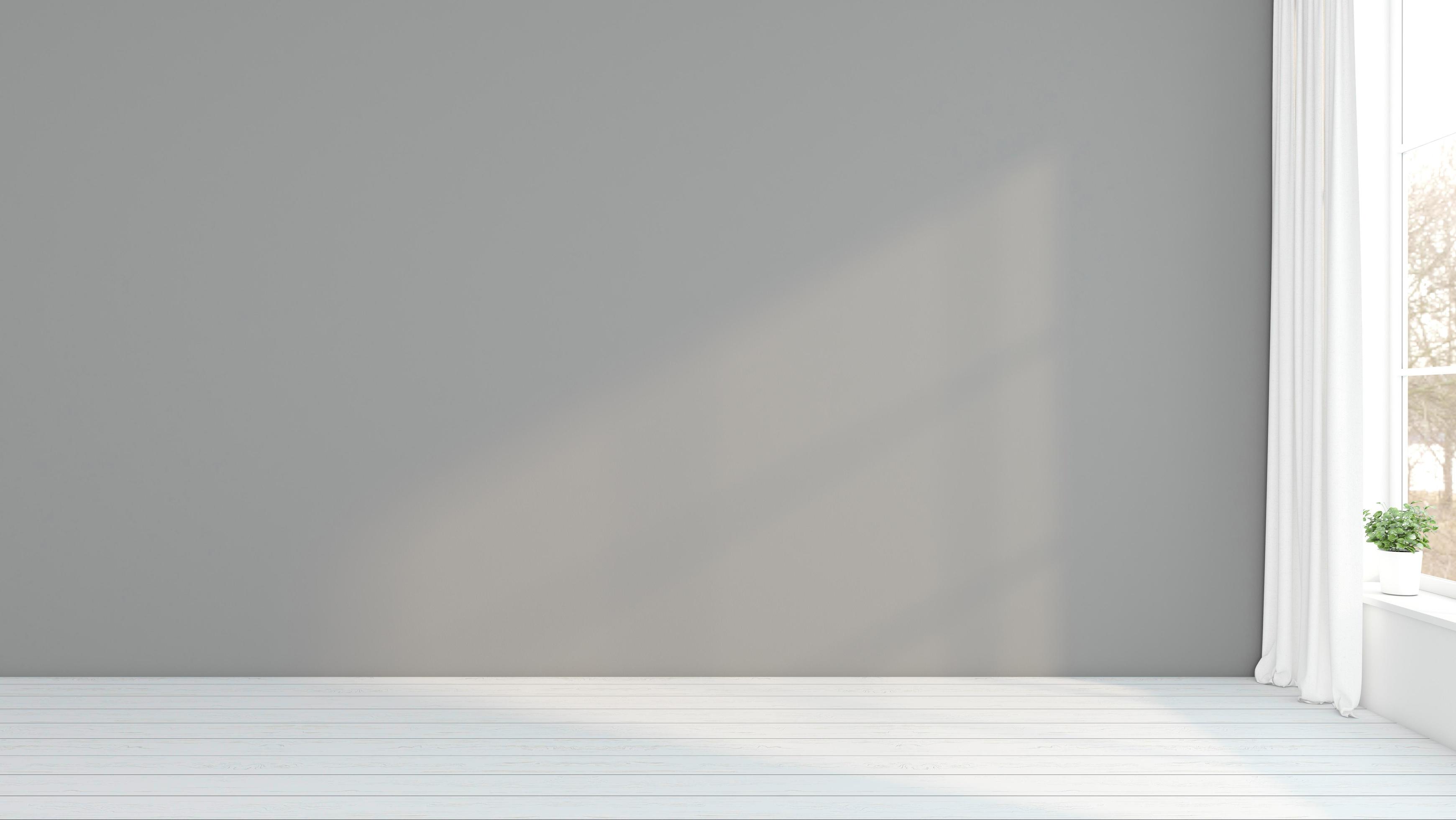 Minimalist empty room with gray wall and wood floor. 3d rendering