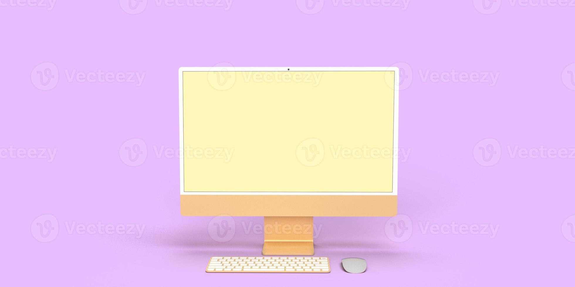 Computer notebook tablet laptop keyboard mouse yellow orange golden white mock up empty technology electronic business online creative graphic design purple pink background wallpaper.3d render photo