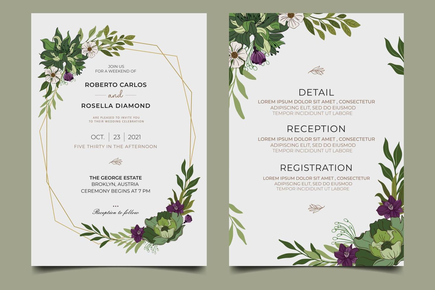 diseño de tarjeta de invitación de boda floral vector