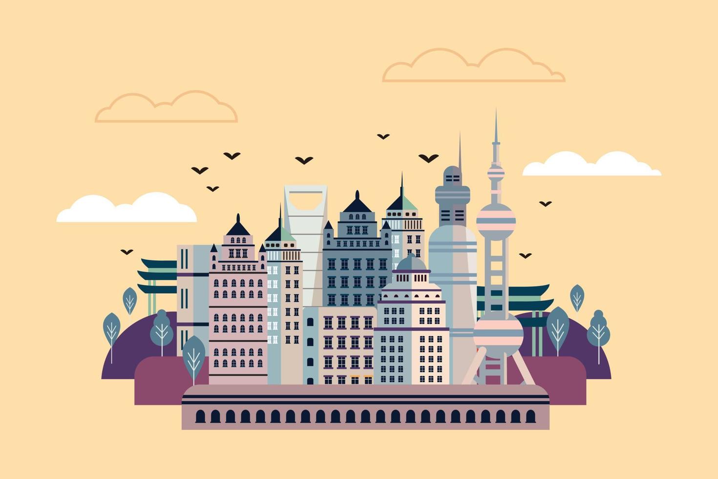 Shanghai  flat design illustration vector