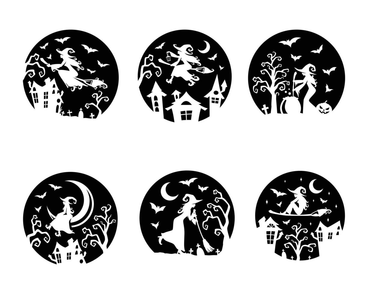 Set of The pretty witch flies on a broomstick vector