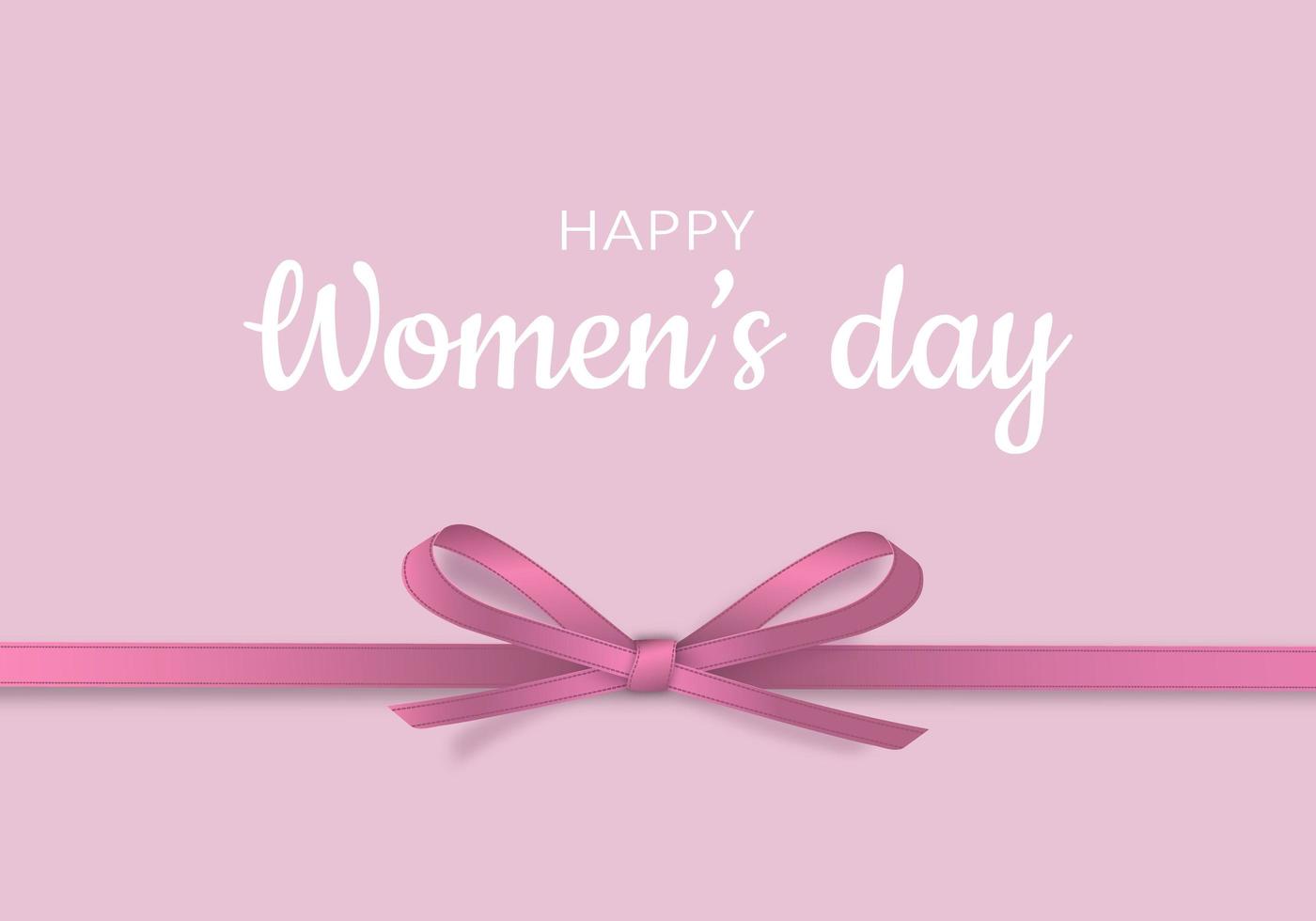 Greeting card for March 8. Happy International Women's day banner with pink ribbon and realistic bow on a pink background. Vector illustration