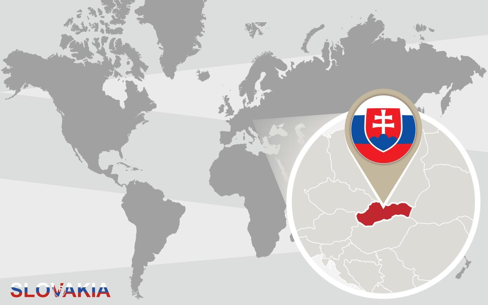 World map with magnified Slovakia vector
