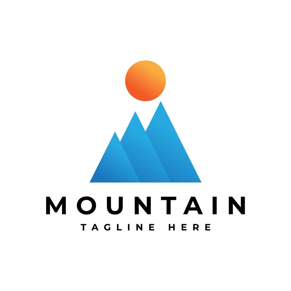 modern mountain peak with sun logo design vector