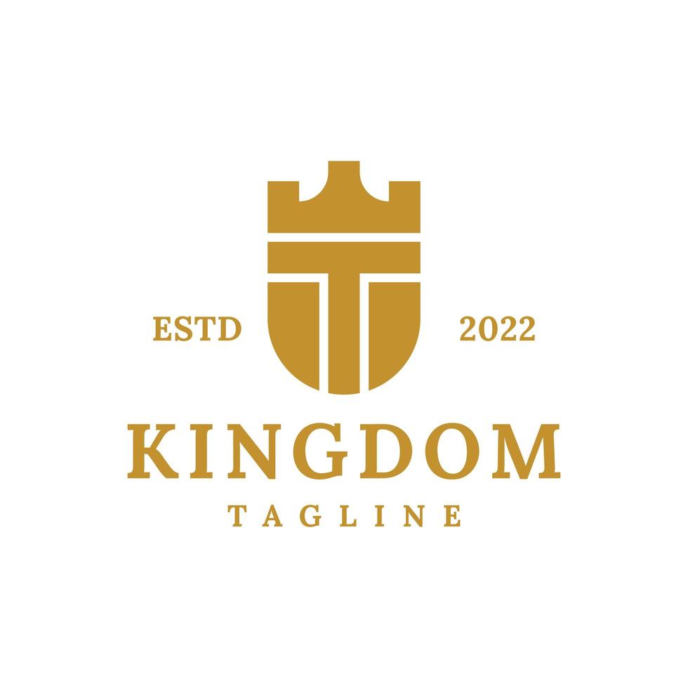 diseño del logotipo del escudo del reino de la letra t vector