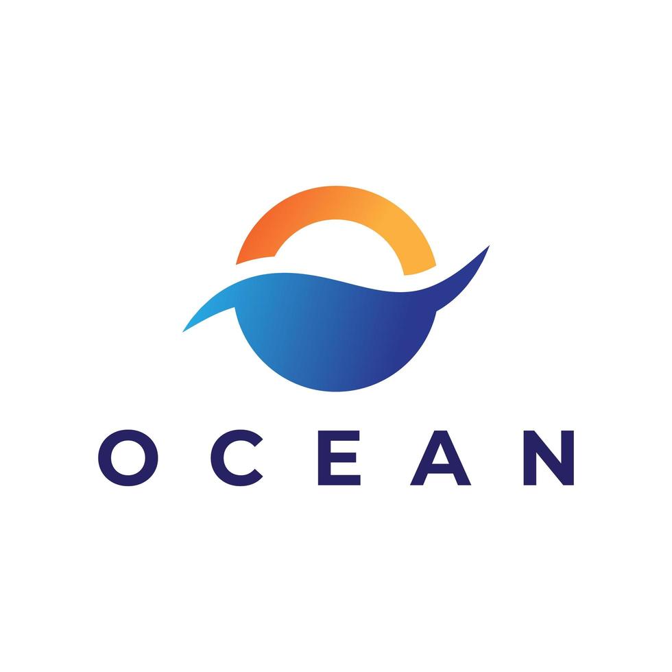 ocean with sun logo design vector