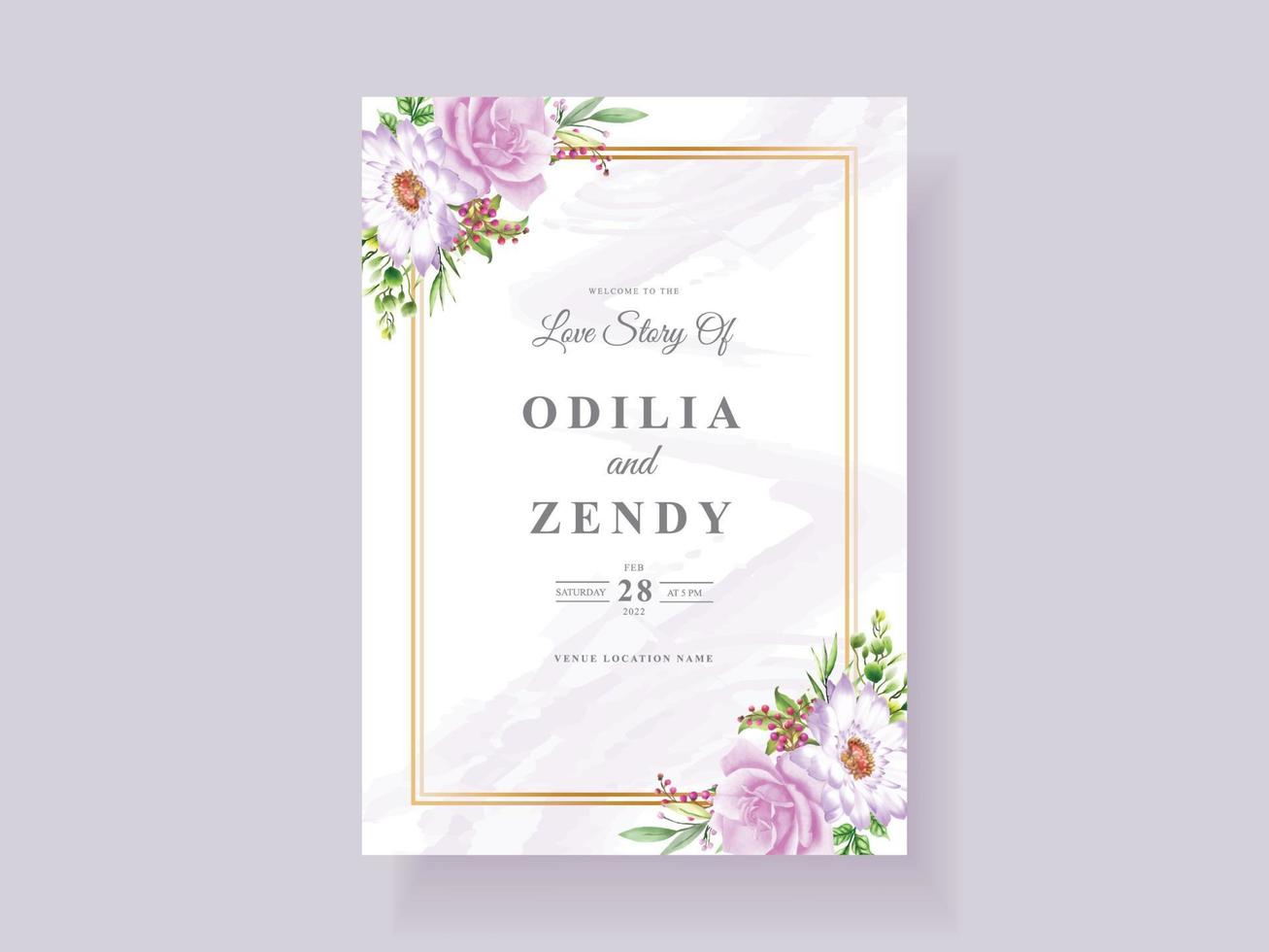 hermosa plantilla de tarjeta de invitación de boda floral púrpura vector