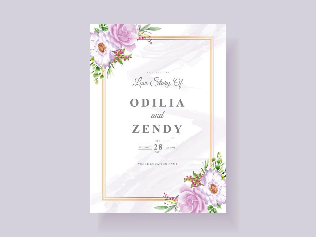 beautiful purple floral wedding invitation card template vector