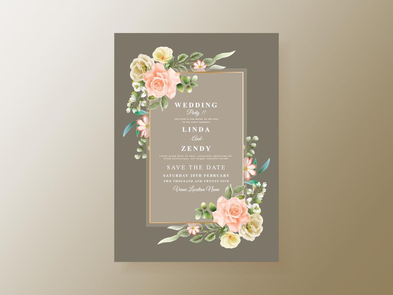 plantilla de tarjeta de invitación de boda floral única vector