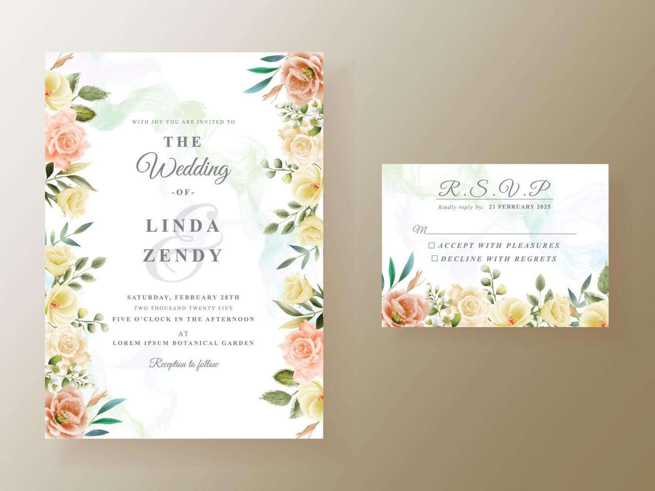 plantilla de tarjeta de invitación de boda floral única vector