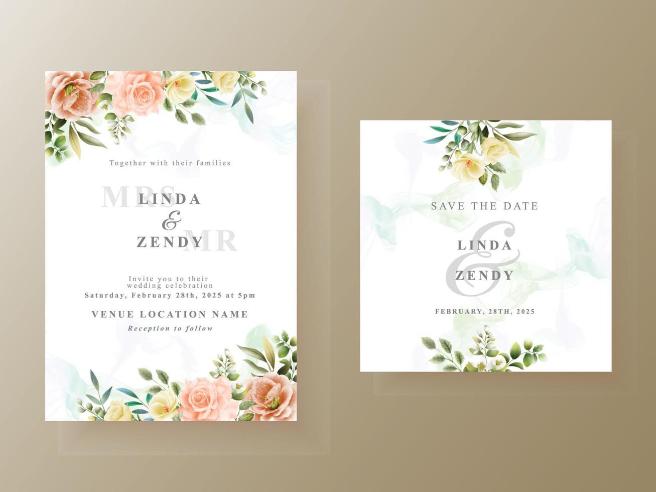 unique floral wedding invitation card template vector