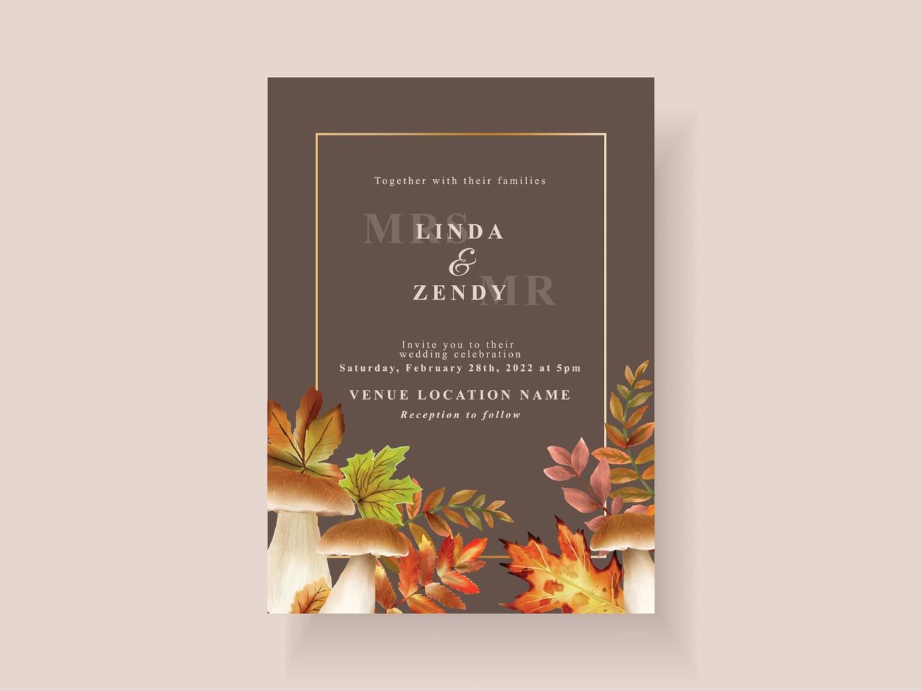 tarjeta de invitación de boda con tema de temporada de otoño vector
