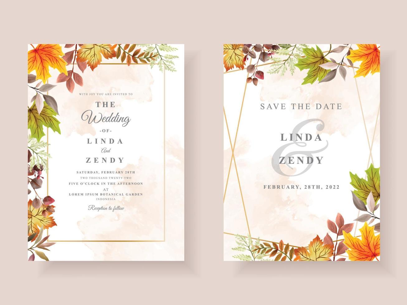 tarjeta de invitación de boda con tema de temporada de otoño vector