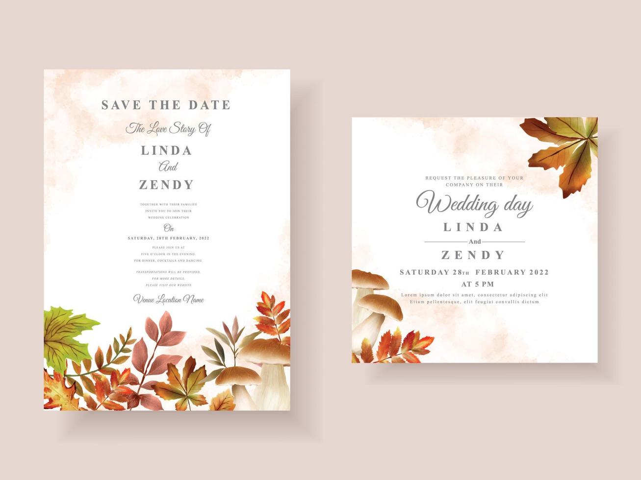 Wedding invitation card with autumn season theme vector
