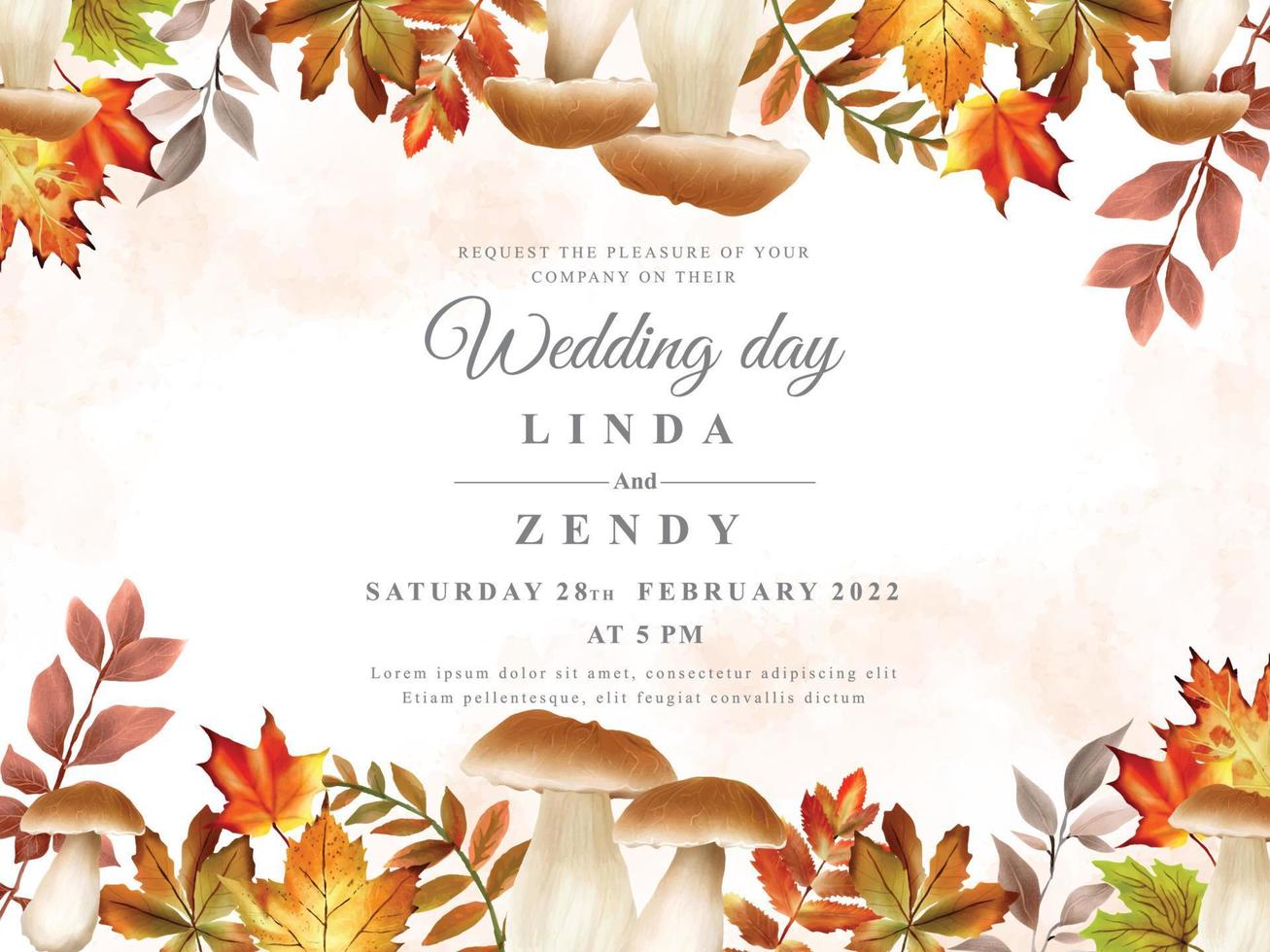 Wedding invitation card with autumn season theme vector