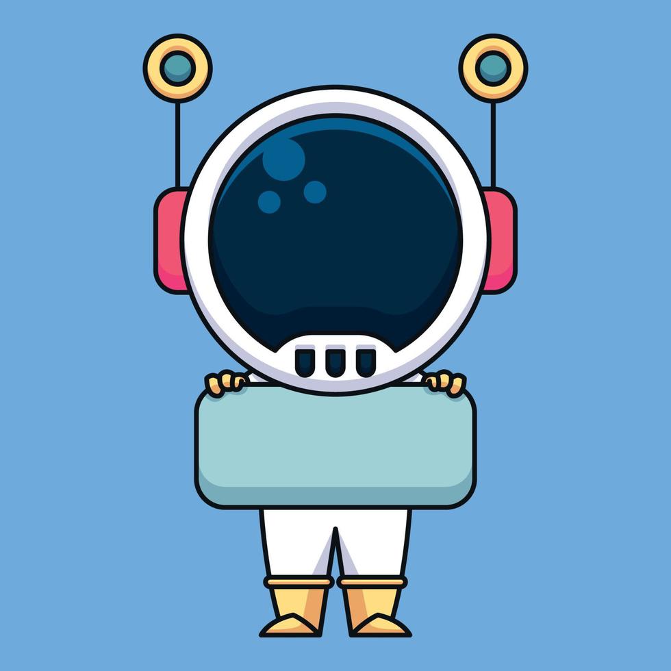 astronauta sosteniendo una página en blanco, linda ilustración de icono de dibujos animados vector