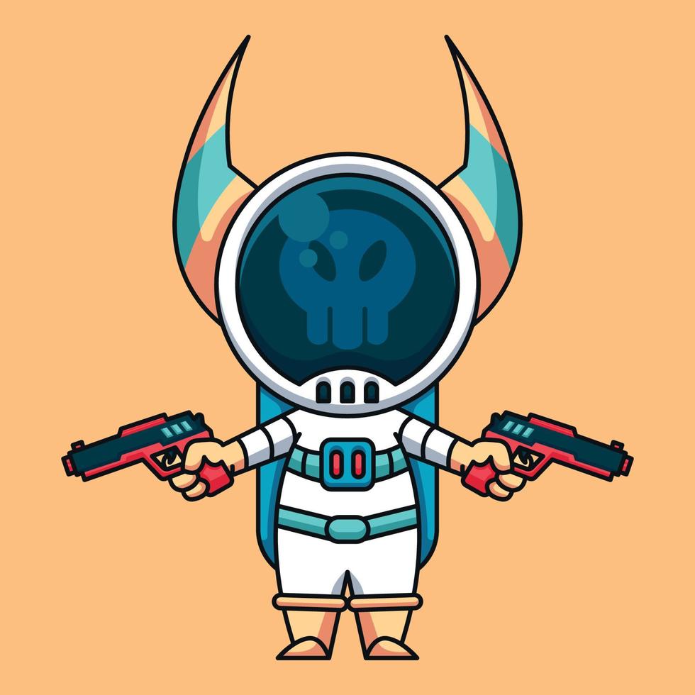 astronauta monstruo con dos pistolas, lindo icono de dibujos animados ilustración vector