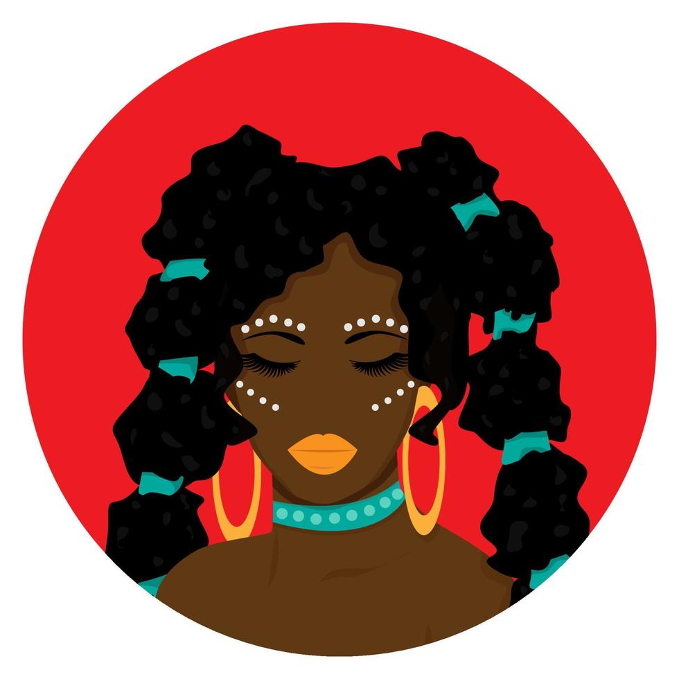 retrato de una hermosa mujer negra. chica afroamericana de dibujos animados. chica afroamericana moderna con cabello rizado. vector