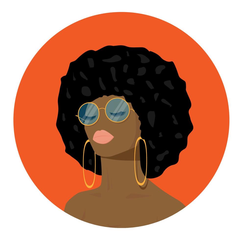 Portrait of a beautiful black woman. Cartoon afro american girl. Modern afro american girl with curly hair. vector