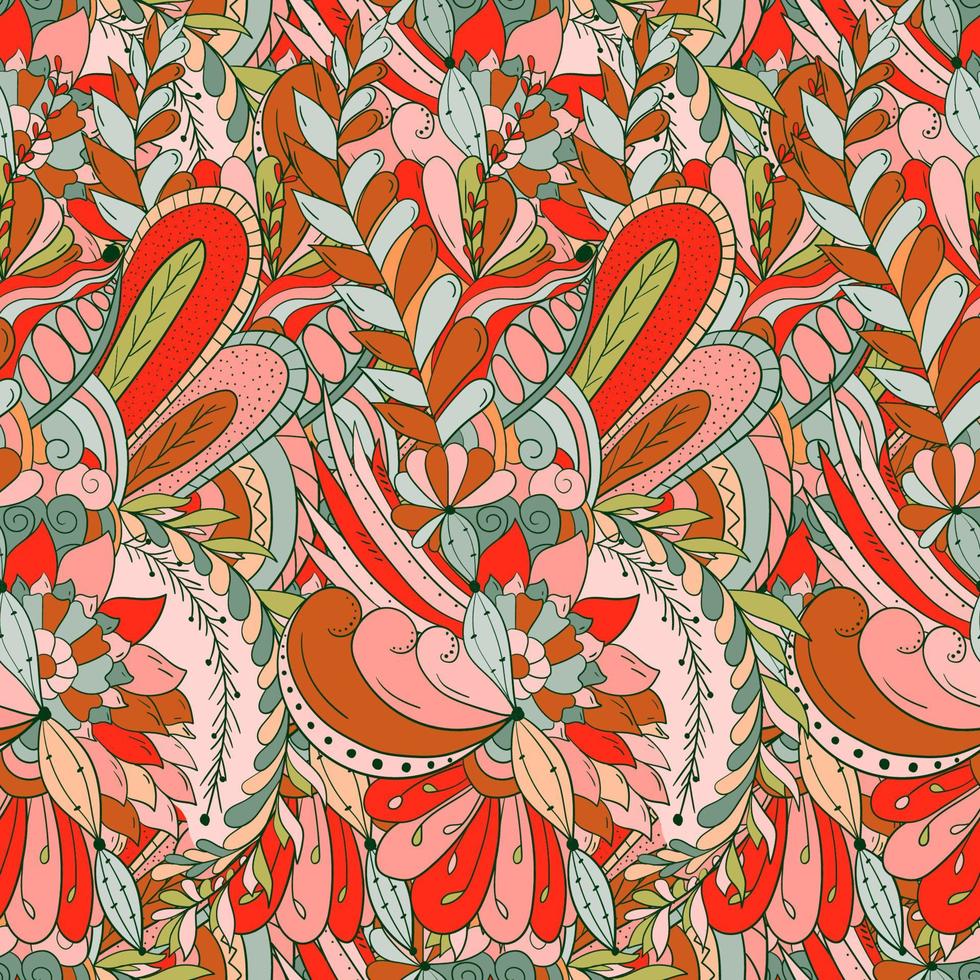 Seamless pattern of leaves, flowers and berries. Floral background vector