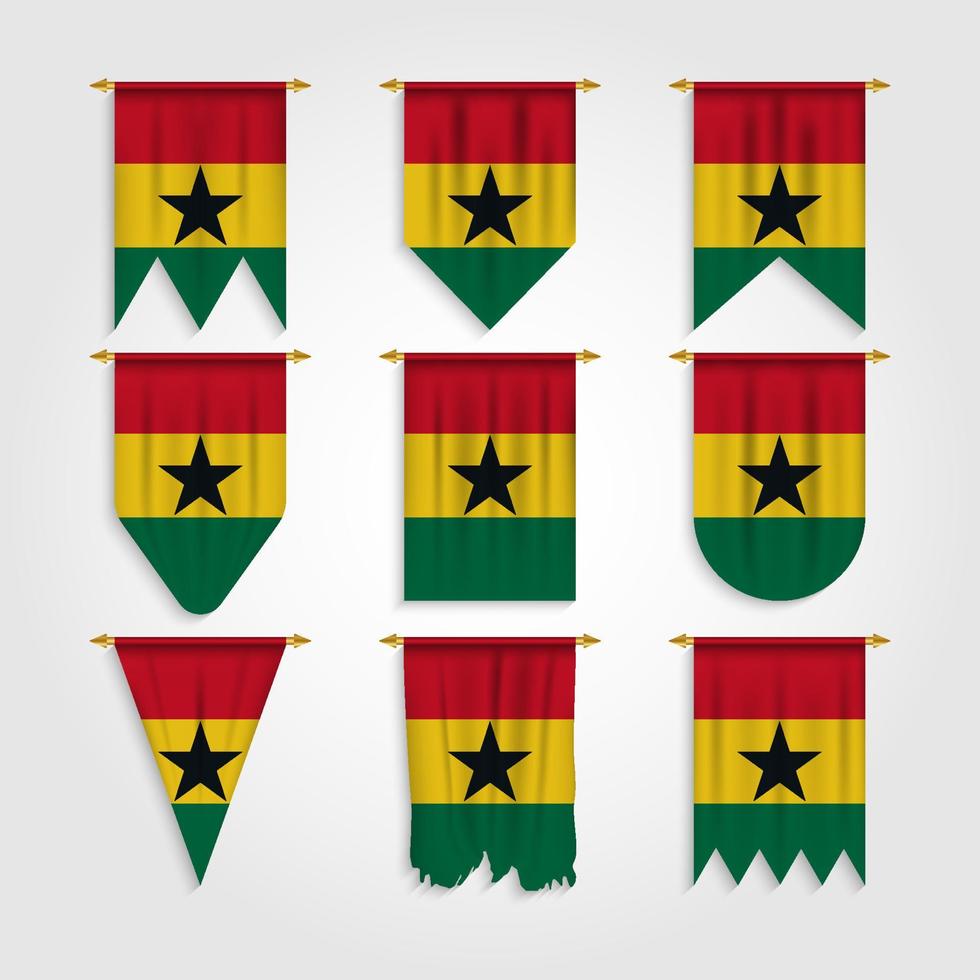 Ghana flag in different shapes vector