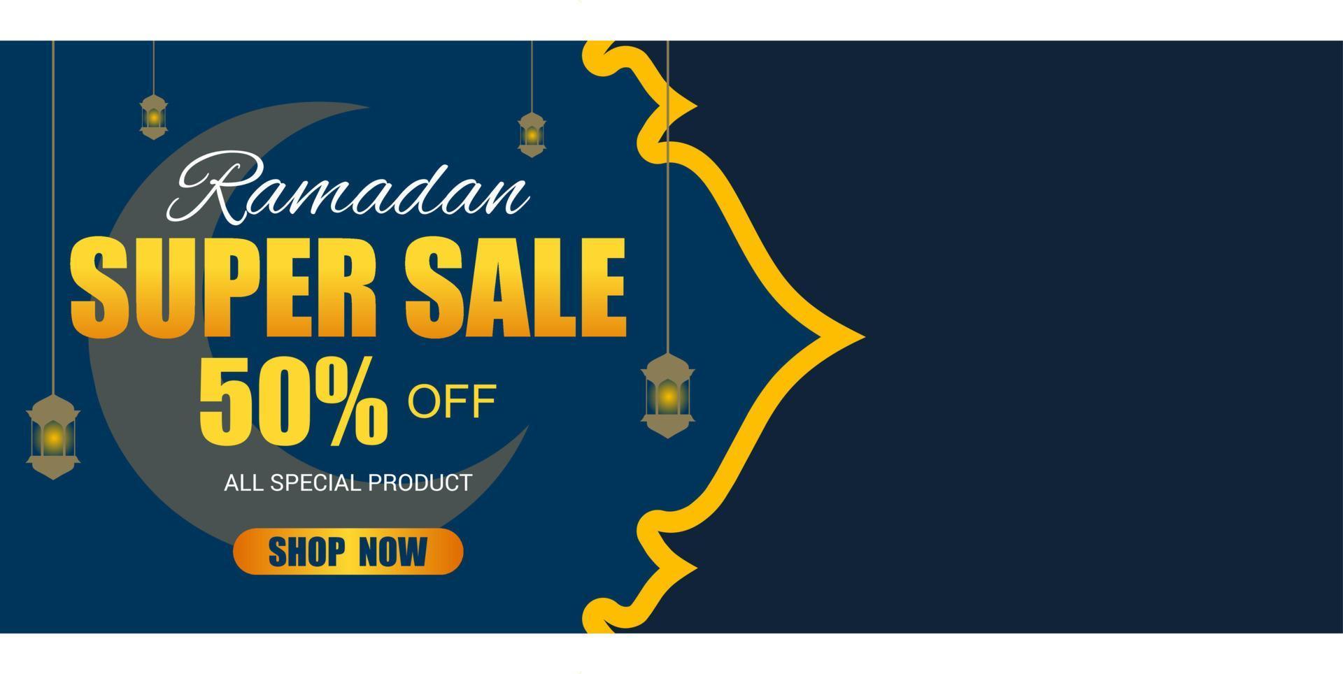 Ramadan super sale banner vector. Discount template design for promotion, web header, advertisement vector