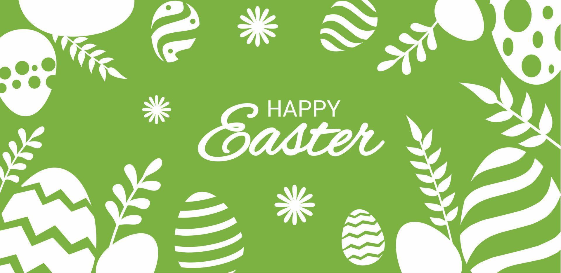 Happy easter background with white silhouettes of easter eggs, flowers. Simple background. Vector