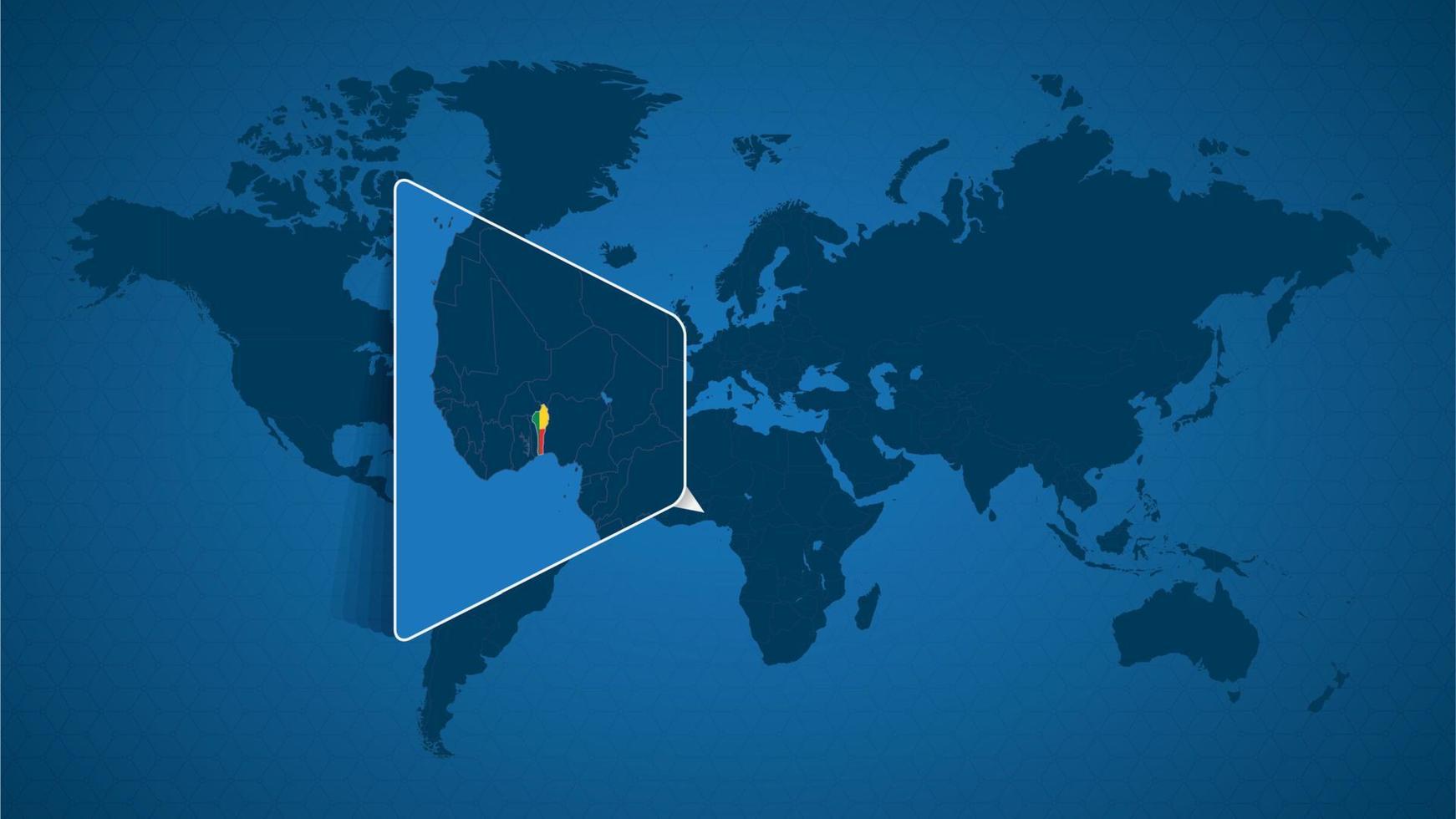 Detailed world map with pinned enlarged map of Benin and neighboring countries. vector