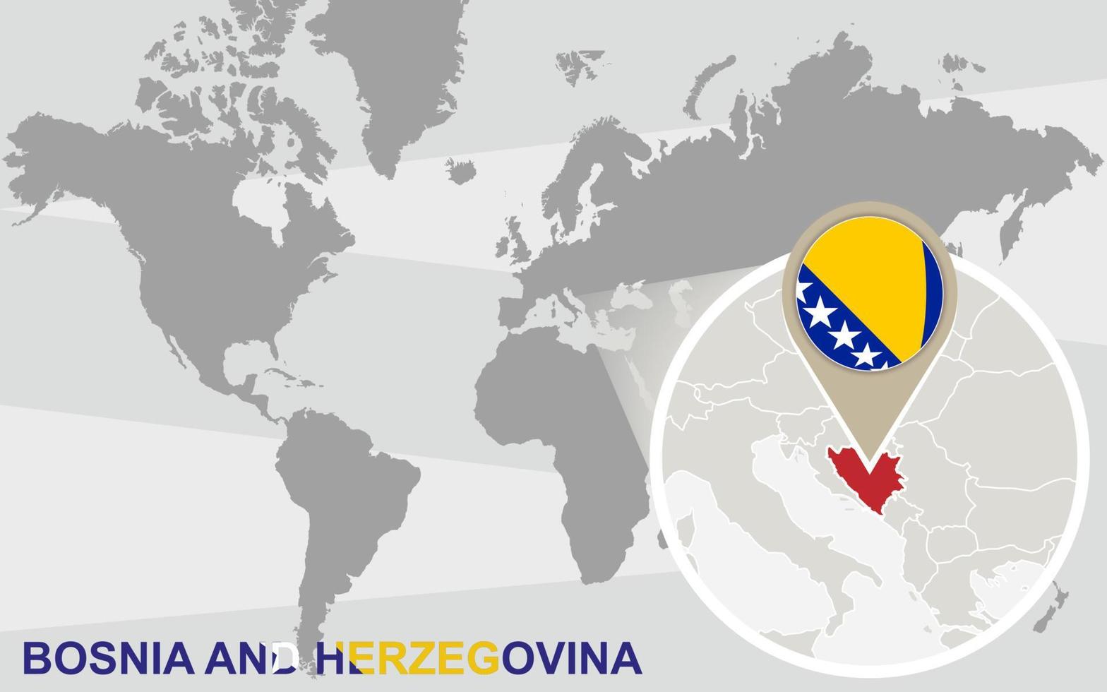 mapa mundial con bosnia y herzegovina ampliada vector