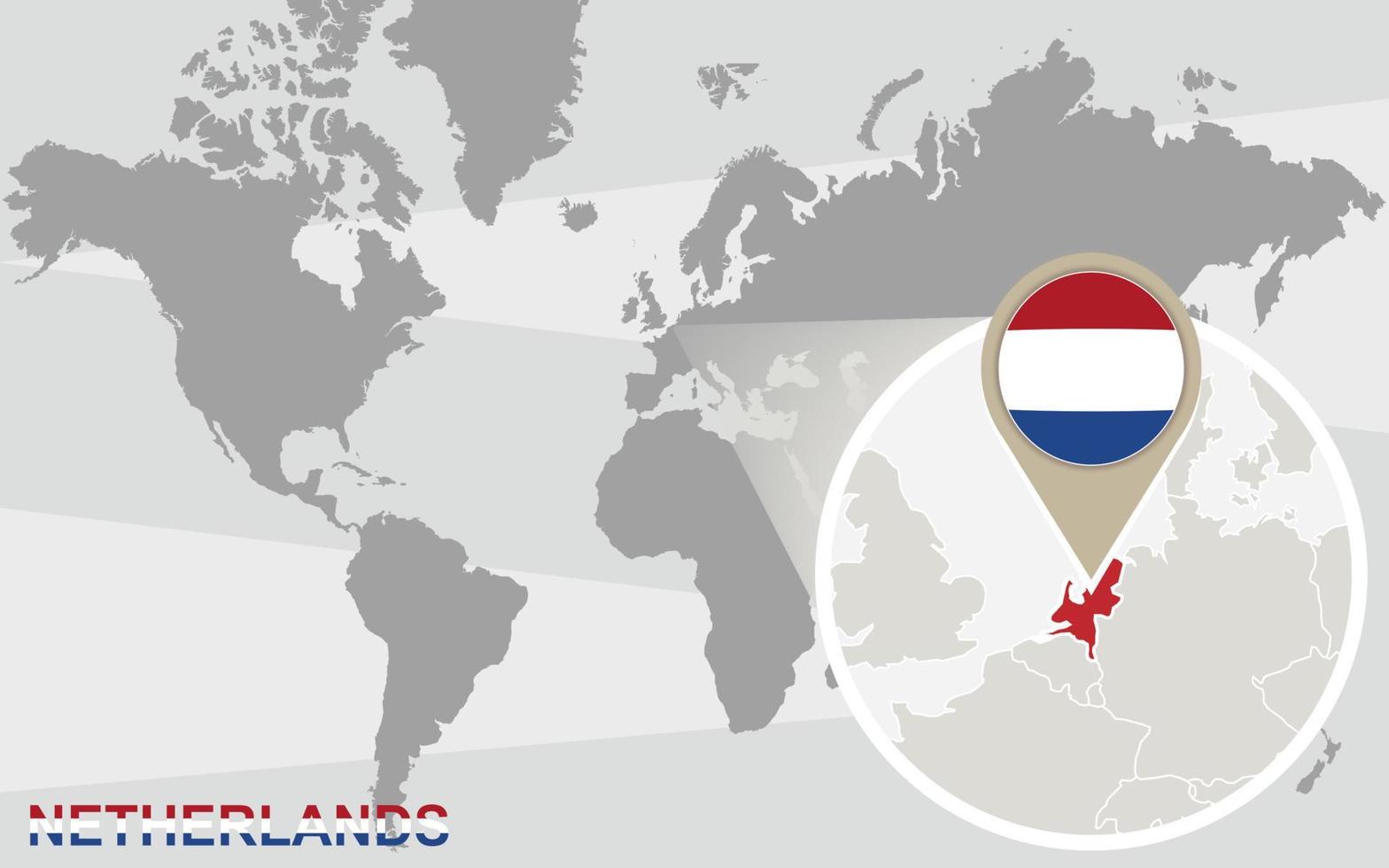 World map with magnified Netherlands vector