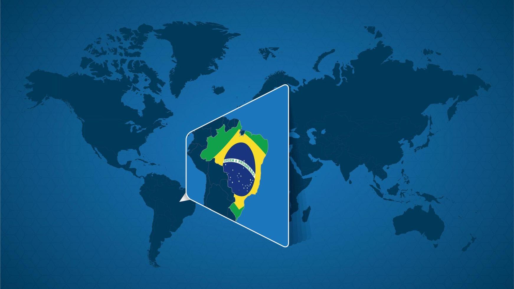 Detailed world map with pinned enlarged map of Brazil and neighboring countries. vector