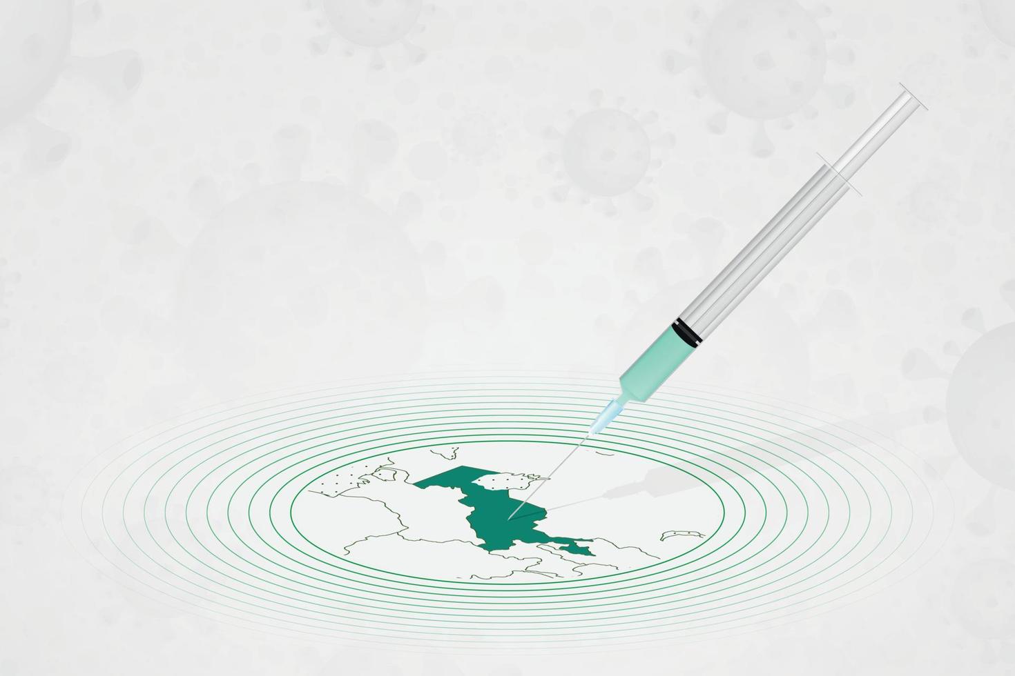 concepto de vacunación de uzbekistán, inyección de vacuna en el mapa de uzbekistán. vacuna y vacunación contra el coronavirus, covid-19. vector