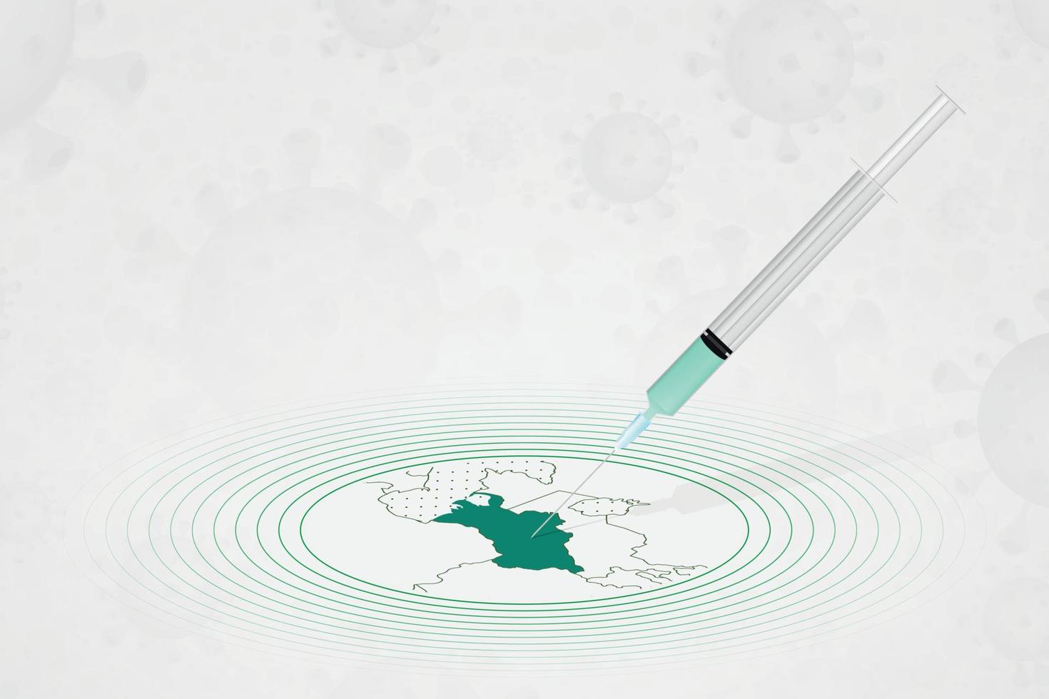 concepto de vacunación de turkmenistán, inyección de vacuna en el mapa de turkmenistán. vacuna y vacunación contra el coronavirus, covid-19. vector