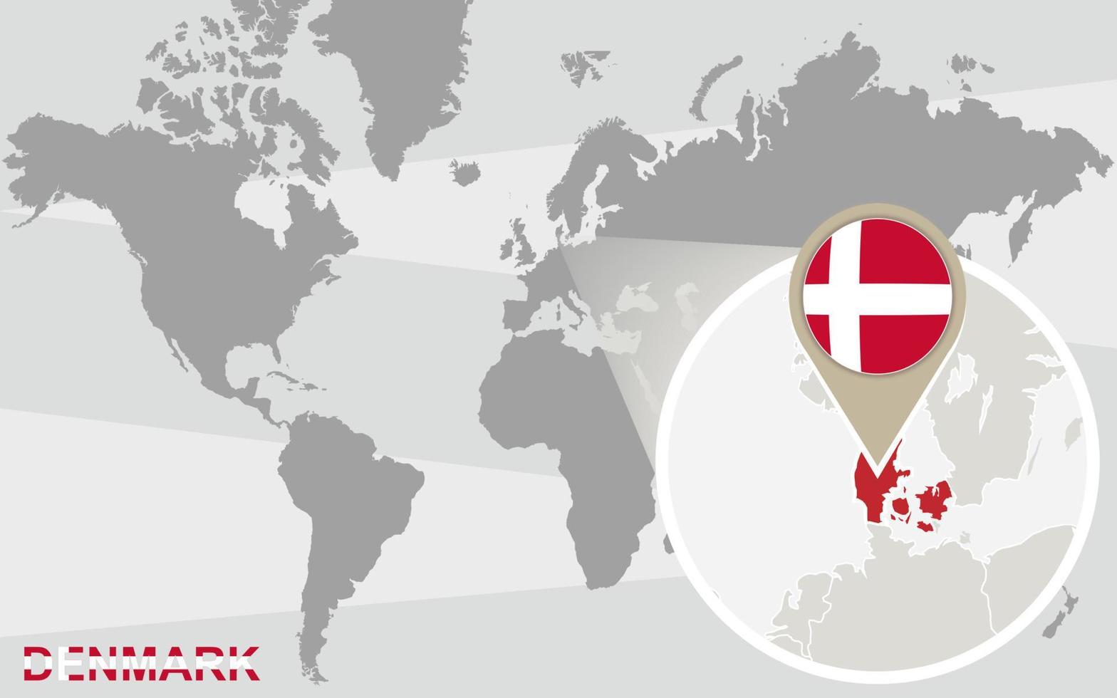 mapa del mundo con Dinamarca ampliada vector