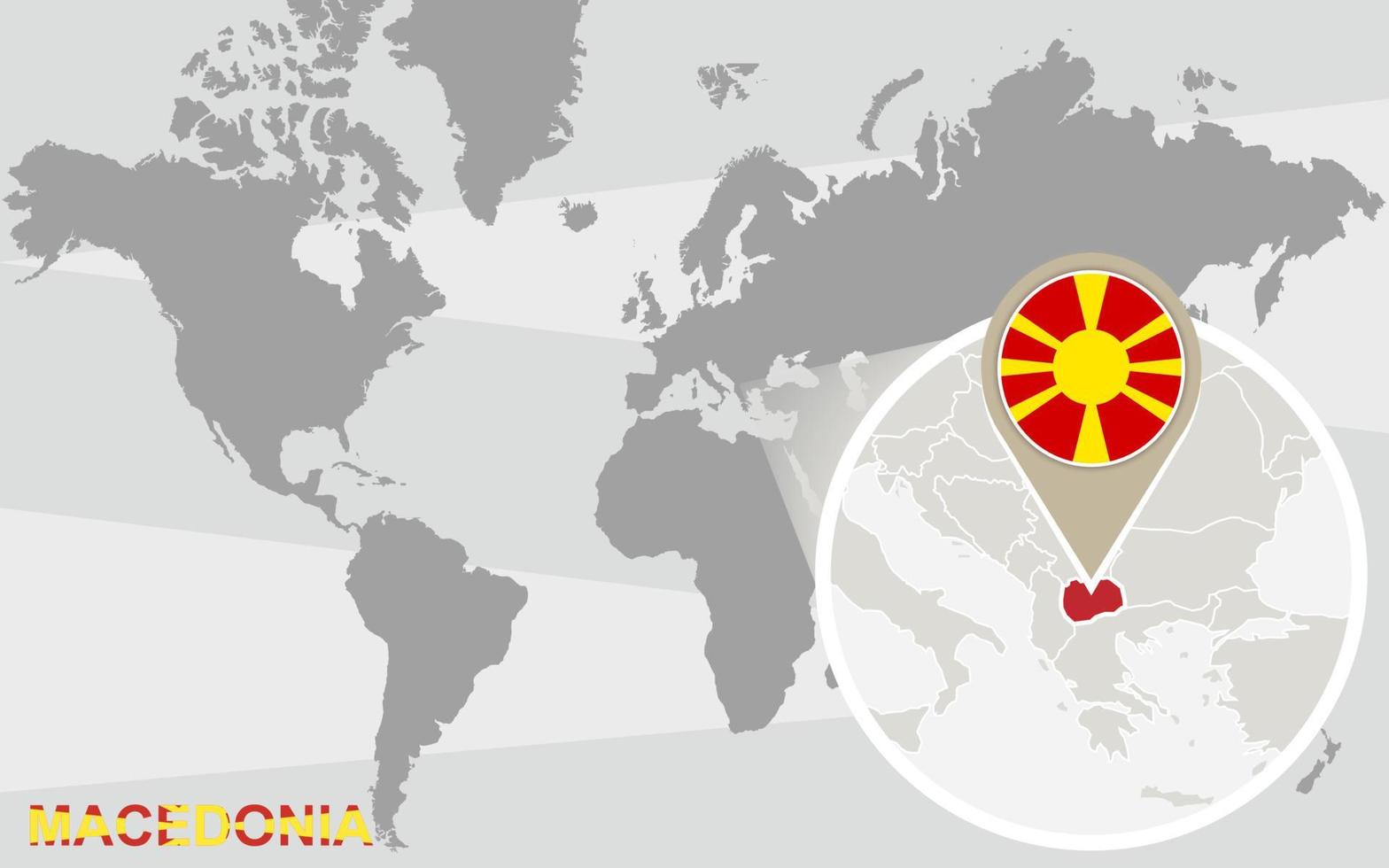 World map with magnified Macedonia vector