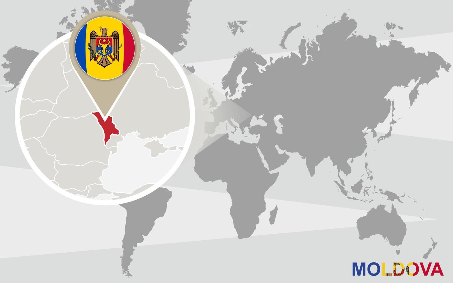 World map with magnified Moldova vector