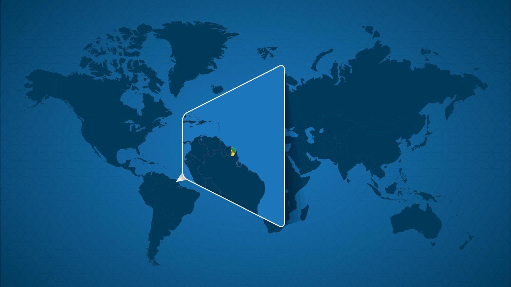 mapa detallado del mundo con un mapa ampliado de la guayana francesa y los países vecinos. vector