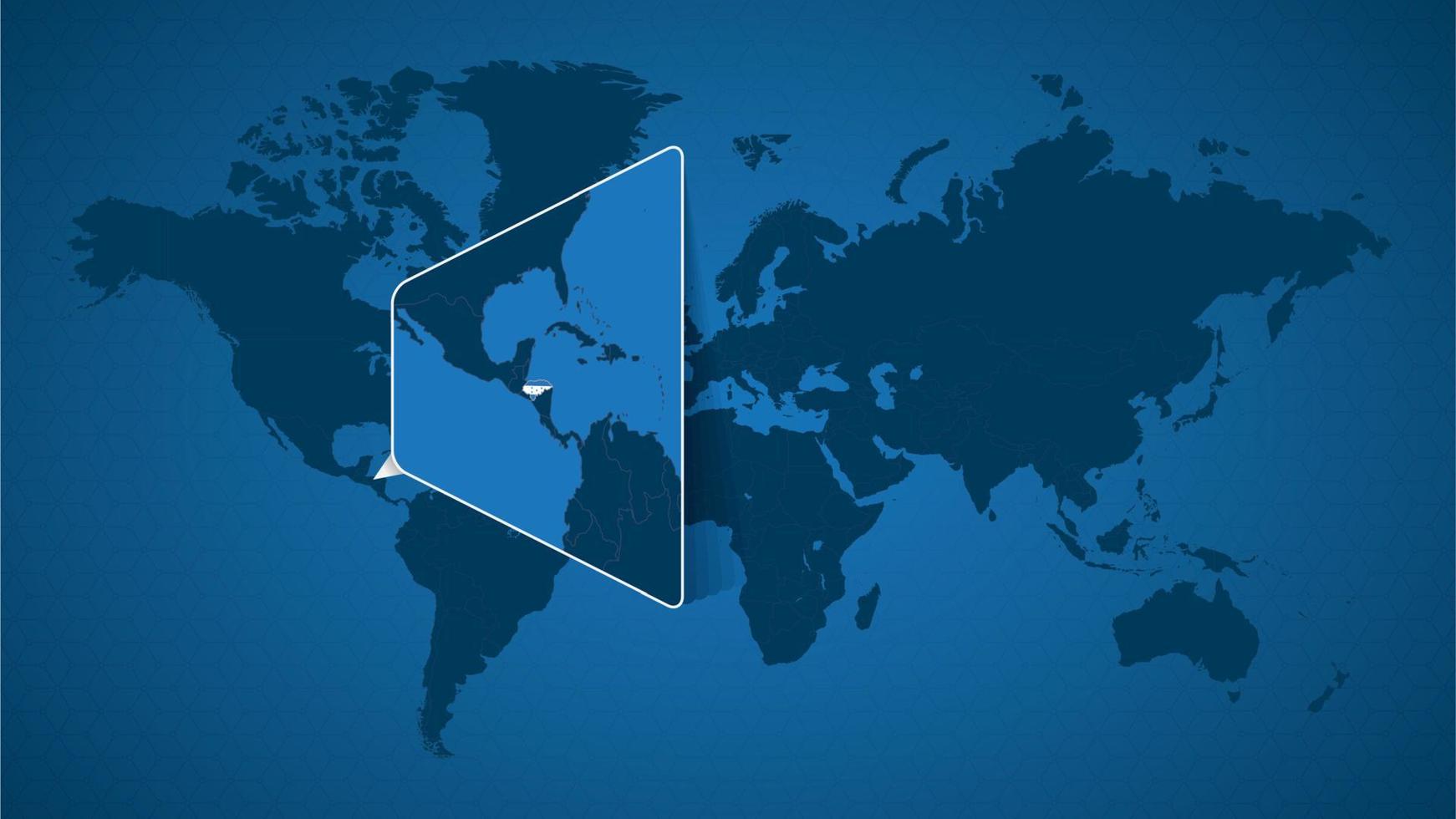 mapa detallado del mundo con un mapa ampliado de honduras y países vecinos. vector