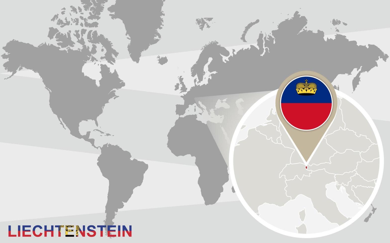 mapa del mundo con liechtenstein magnificado vector