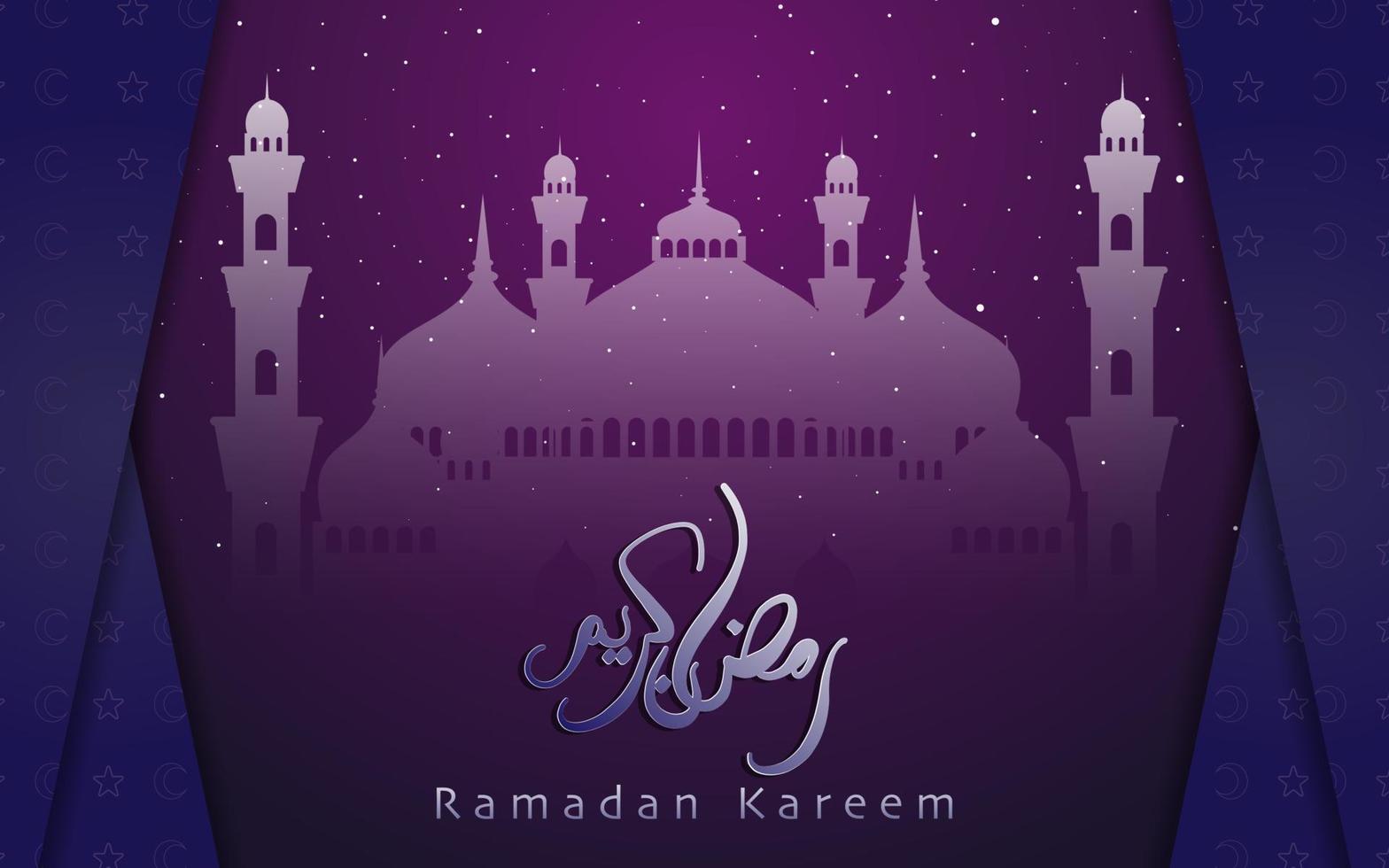 Ramadan Kareem. islamic design with hand drawn calligraphies, crescent moon and mosque vector