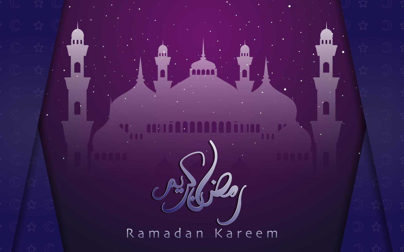 ramadán kareem. diseño islámico con caligrafías dibujadas a mano, luna creciente y mezquita vector