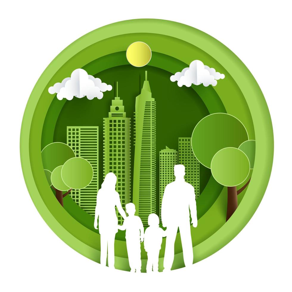 eco friendly city. cozy green city. paper cut design. vector