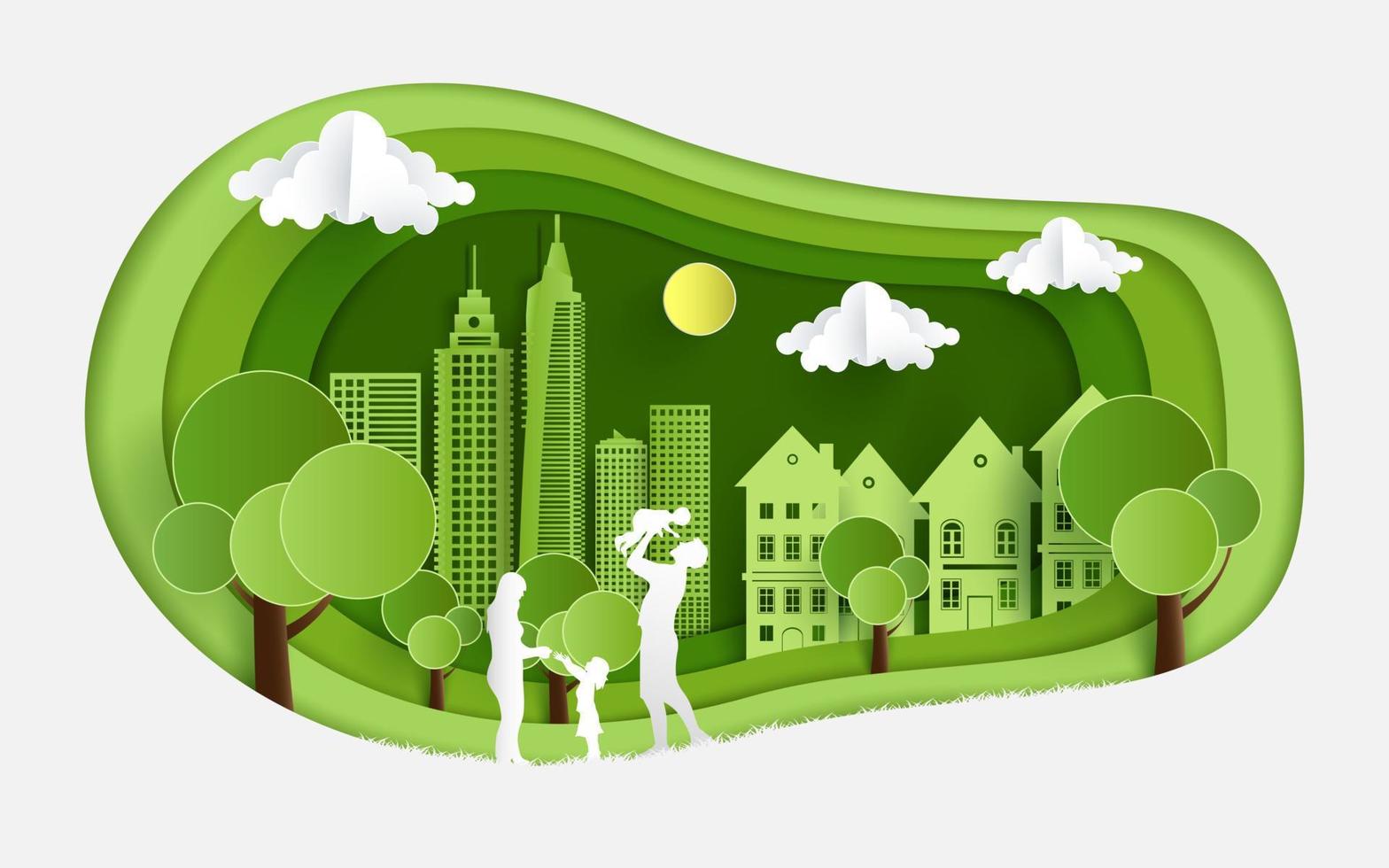 concepto de ciudad ecológica. diseño de corte de papel. vector